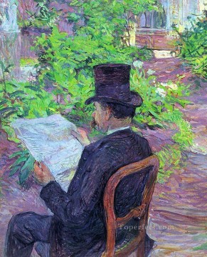  Lautrec Oil Painting - desire dehau reading a newspaper in the garden 1890 Toulouse Lautrec Henri de